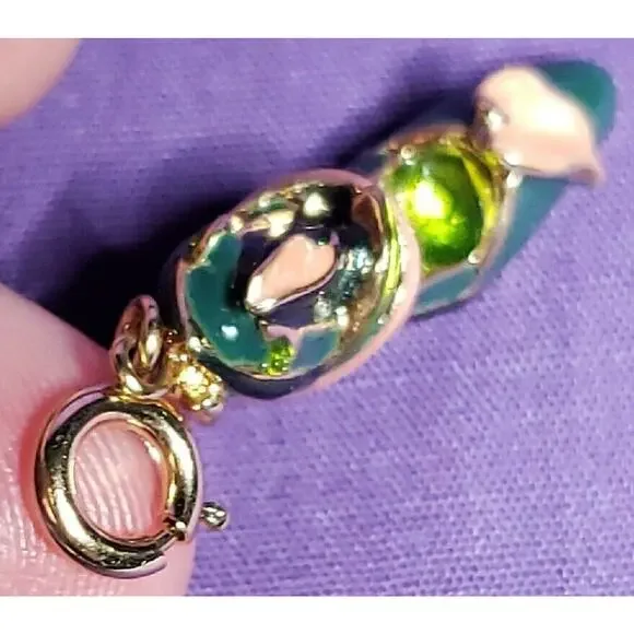 Vintage Kenneth J Lane Signed Shoe Charm Pink & Green Enamel On Gold Tone Metal - Picture 7 of 9